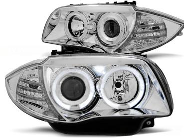 Scheinwerfer Angel Eyes für BMW 1er E81 E82 E87 E88 Bj. 04-11 Chrom